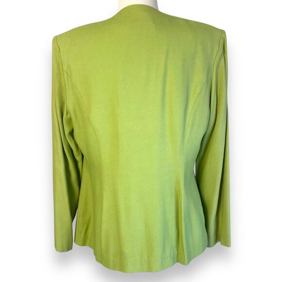 Vintage Lime Green Structured Blazer Satin Embellishment Twee Corpcore Jacket 12 - Picture 4 of 6